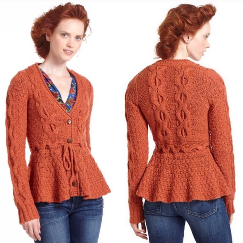 Anthropologie Sparrow Stitchy Peplum Knit Cardigan